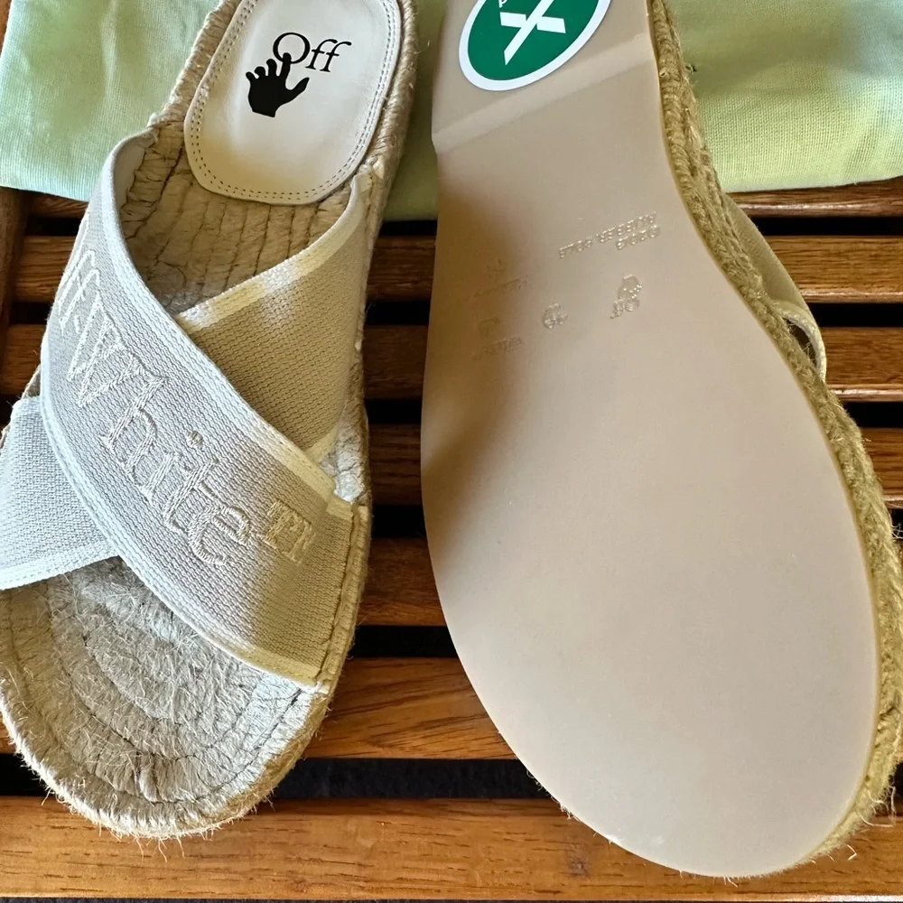 NEW OFF WHITE Elegant Cream Espadrille Sandals - Picture 5 of 8